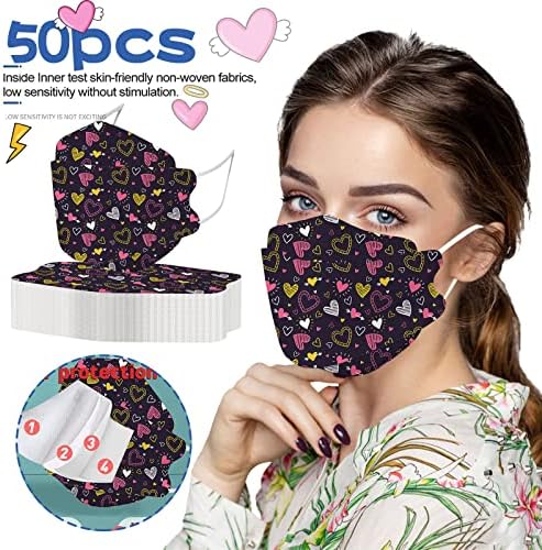 JMETRIE 50pcs mască de față de unică folosință pentru adulți, mască de imprimare cu flori acoperire de față Mască confortabilă