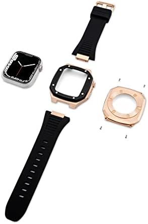 CNHKAU Curelă de lux metalică+carcasă pentru Apple Watch Band Mod Kit 41mm 44 mm 45mm Set de cauciuc Set de cauciuc Set Iwatch