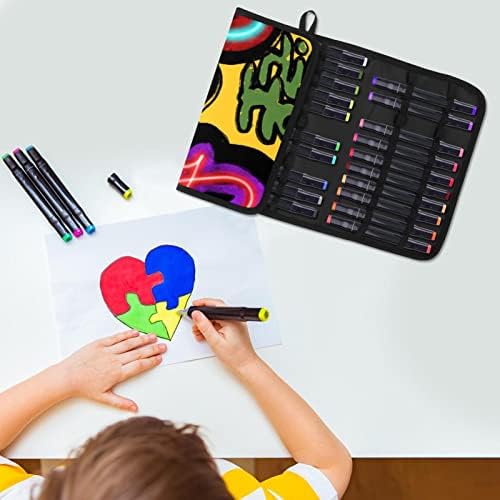 Suport pentru carcasă pentru creionul colorat 24 sloturi, amuzant doodles pen carcasă pentru creion pungă pungă organizatoare
