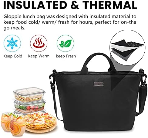 Geantă mare de prânz Gloppie pentru bărbați Femei negru mare Leakproof lunch Cooler Bag Thermal Lunchbox containere izolate