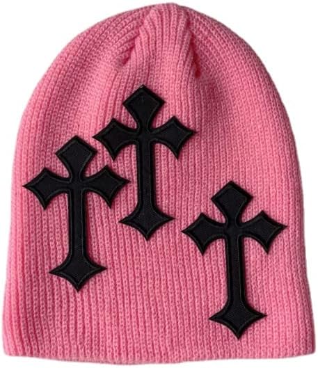 Y2K întuneric cruce lână pălărie cruce model moda Vrac gramada pălărie Slim tricot pălărie rece pălărie toamna și iarna