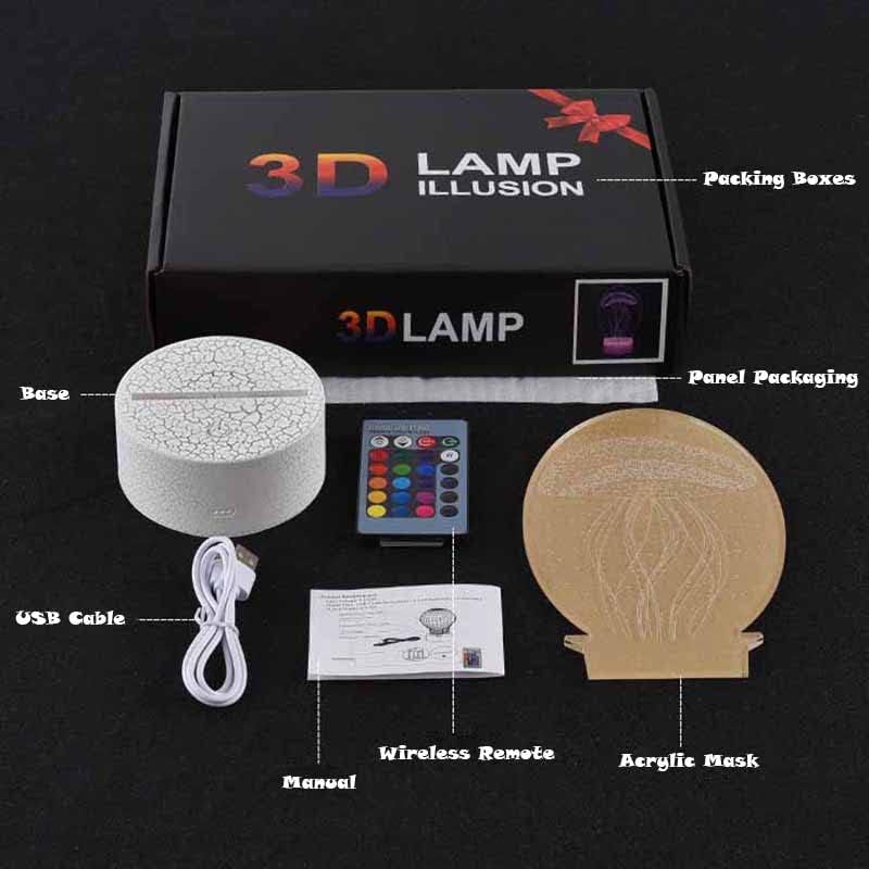 3D LED LED LED -ul LED Visual Lampa Cadou Lumina Colorată Culoță Telecomandă Control de Crăciun Lumina de noapte HWL0626