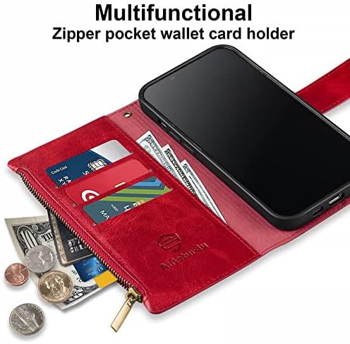 Antsturdy pentru Samsung Galaxy S10 6.1 portofel caz, PU piele Folio Flip capac de protecție cu curea de mână [blocare RFID] [fermoar Poket] titularul cardului de Credit [funcția Kickstand], roșu