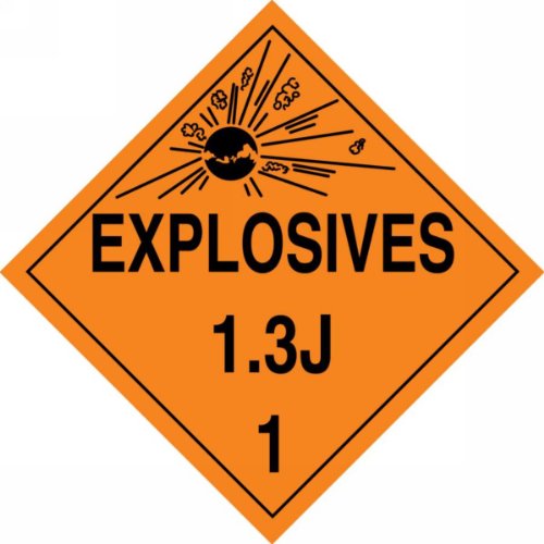 AccuForm MPL124VS1 Clasa de pericol de vinil adeziv Clasa 1/Divizia 3J Dot Placed, legenda Explozivi 1.3J 1 cu grafic, 10-3/4