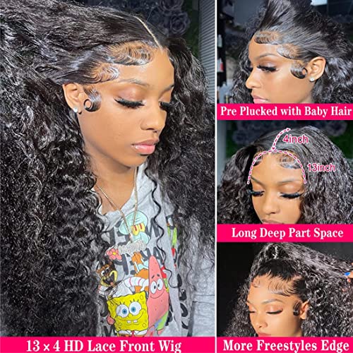 Ladoux Curly Lace peruci frontale păr uman 26inch HD Transparent 13x4 peruci cret peruci pentru femei 180% Densitate peruci