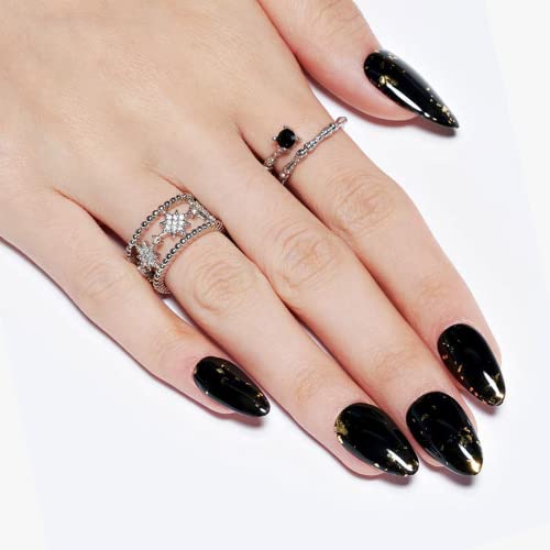 GLAMERMAID Press on Nails - negru gotic scurt a subliniat migdale cuie acrilice unghii false cu design UV lucios Mediu Stiletto