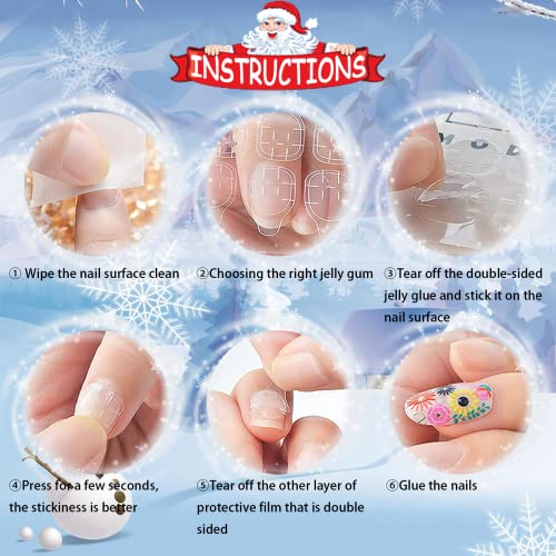 96 buc Crăciun unghii false artificiale unghii Stiletto false artificiale unghii de acoperire completă pentru Crăciun, decorare