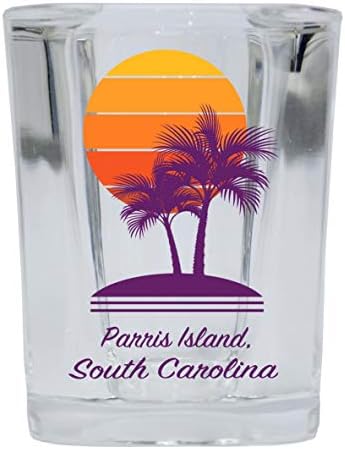 R și R importurile Parris Island South Carolina suvenir 2 uncie pătrat împușcat de sticlă de design de palmier