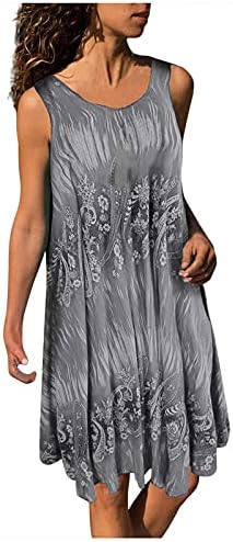 Rochie de tanc de gât pentru utile pentru femei, rochie de balansare fără mâneci imprimate grafic, plisată, tunică casual, casual, rochie midi