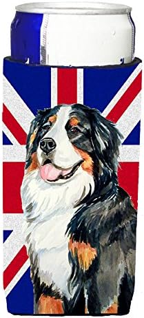 Caroline's Treasures LH9486MUK Bernese Mountain Dog With English Union Jack British Flag Ultra Hugger for Slim Cins, poate răcire cu mânecă Hugger Machine Băutură lavabilă cu mânecă Hugger Izsolabil pliabil