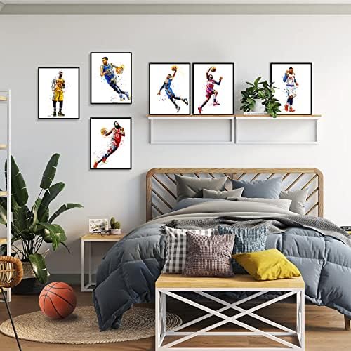 Set de 6 poster de jucător de baschet James Curry Harden Westbrook Anthony Acuarelă de perete Canvas, Poster Tema Superstar Sports Sports Sports, Lakers Poster Art imprimeu, LeBron Artwork Fans For