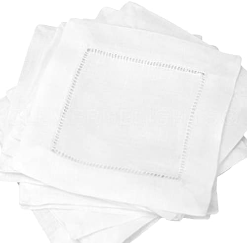 CleverDelights 6 White Bumbac Hemstitch Cocktail Cockins - 12 pachet - bumbac