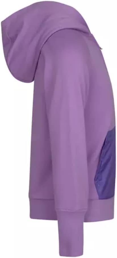 Hoodie de modă ușoară ușoară a șocului violet ușor de la Nike Little Girl, sigla iridiscentă Nike Swoosh, buzunare frontale