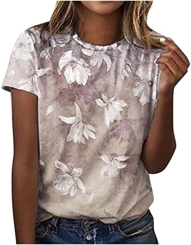 Bluză tricou pentru fete adolescente toamna vara cu mânecă scurtă bumbac echipaj gât barcă gât grafic floral casual cp cp