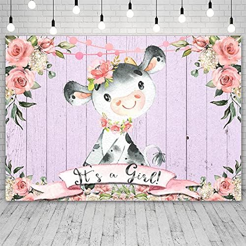 ABLIN 8x6ft Holy Cow Baby Shower fundal pentru fată este o fată baby Shower decoratiuni flori roz Rustic din lemn fotografie