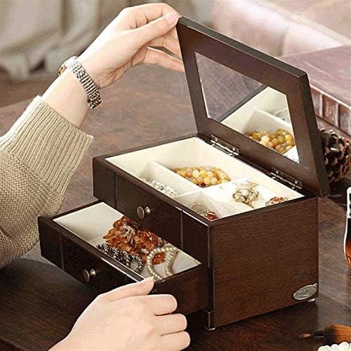 Cutie de bijuterii IRDFWH - cutie de bijuterii cu strat dublu cutie de bijuterii din lemn Geantă de machiaj Cercei Cadouri de nuntă