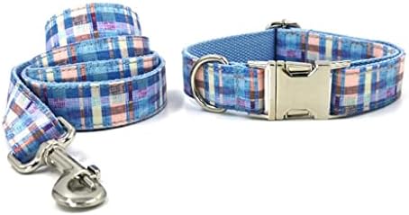 UOEIDOSB catelus guler și Lesa Set albastru carouri personalizate nume id câine guler cu arc Designer Metal cataramă Quick