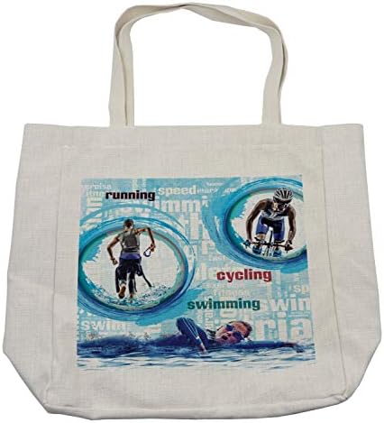 Geanta de cumpărături de triatlon din Amentanne, olimpiadă compoziție tematică sportivă cu înot cu bicicleta în rulare, geantă