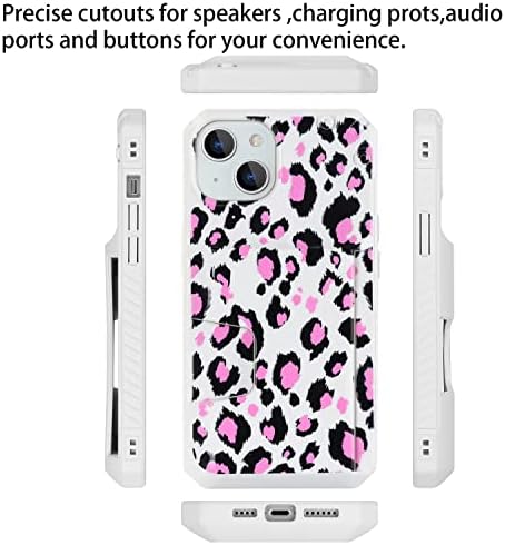 Cavor pentru iPhone 14 Carcasă cu suport pentru card, Leopard Grain Full Body Body rezistent la șoc carcasă portofelul de protecție carcasă cu carduri de credit copertă slot pentru femei-roz bărbați-roz