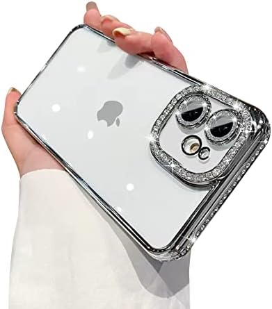 Fycyko compatibil pentru iPhone 12 carcasă cu protector de camere cu diamant cu sclipici, bling Clear Crystal Crystal Cutre