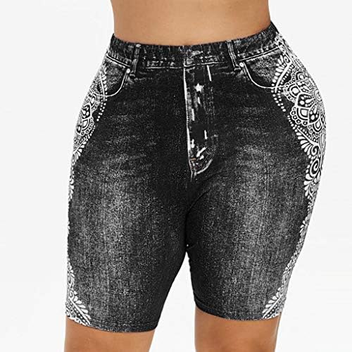 Pantaloni scurți din bermuda pentru femei cu talie înaltă tipărit jean scurt plus dimensiune pantaloni scurți de yoga de yoga