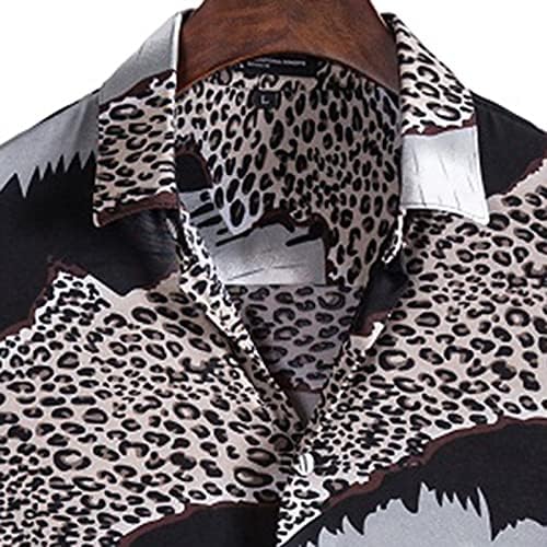 Xxbr topuri de modă pentru bărbați cu mânecă lungă cu guler cu guler în jos tricouri tunică liberă tricou leopard cămașă hawaiană
