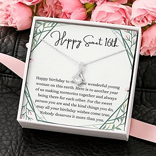 Bijuterii cu carduri de mesaje, colier handmade- cadou personalizat Petit Panglică, Happy Sweet 16, 16 ani de naștere pentru ea, cadou de naștere 16, cadou pentru 16 ani tineri, tinere de 16 ani
