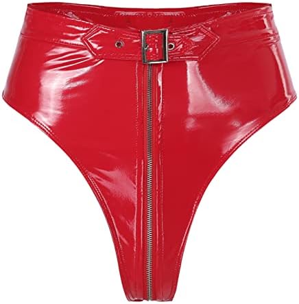 Linjinx pentru femei latex înalt talie goală cu fermoar cu fermoar pantaloni scurți de crotch