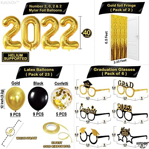 Decorații uriașe pentru petreceri de absolvire 2022 - Cutii cu baloane de absolvire a negru și auriu | Felicitări Banner Grad | Numărul de aur 2022 Baloane | Decorațiuni de absolvire a negru și auriu 2022 | Felicitări cutii de grad
