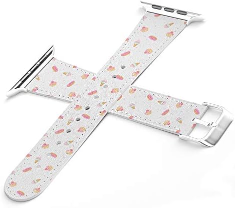 Cavka Band Wrist Band Compatible pentru Apple Watch Series 7/6/5/4/3/2/1/SE și TELEFON CASE MATCHING CAPCAKES CUPL 38-40-41-42-44-45 mm S Choclotae Pink Patk Pattern Brățar Candy Pu Piele Gheață cu imprimeu roz