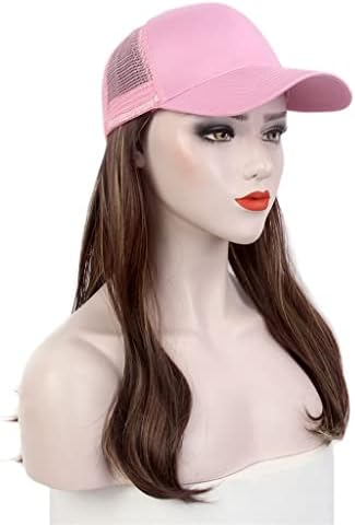 KLKKK moda doamnelor Capace, Capace de păr, pălării de Baseball Roz, peruci, lung cret maro peruci, pălării