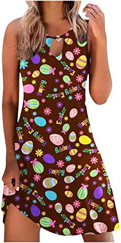 Fericit Paști zi rochie pentru femei ouă de Paști amuzant Bunny vânătoare imprimare Sundress Fără mâneci O-Neck tunica rezervor rochie