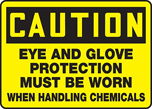 AccuForm MPPE603VP Atenție pentru ochi și protecție a mănușii trebuie să fie purtată la manipularea substanțelor chimice semn, 10 înălțime, 14 lățime, 10 lungime, 0,055 grosime, plastic, negru pe galben