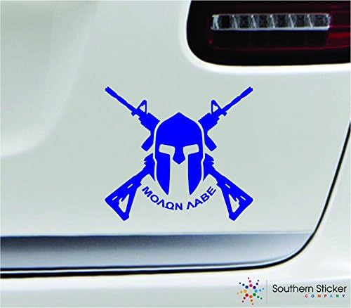 Molon Labe Spartan Guns 5.4x4. 8 Albastru Armata greacă soldat trupe Expresie sfidare America Statele Unite autocolant Color Decal de Stat vinil-fabricat și expediat în SUA