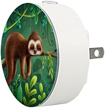 2 pachete plug-in-uri de noapte LED LED Lumina de noapte cu senzor de amurg până la zori pentru cameră pentru copii, pepinieră, bucătărie, sloth amuzant dormind pe jungla de pădure