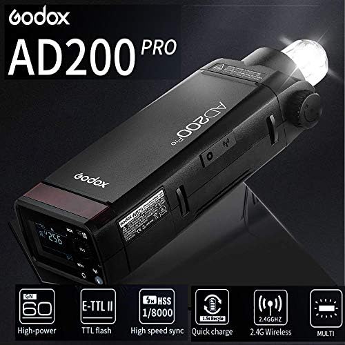 GODOX AD200PRO AD200 PRO Pocket Flash Strobe, 2.4G TTL Portabil Speedlite, 200W 1/8000S HSS, 2900mAh Li-Ion Battery, 500 Power