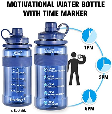 Sticlă de apă mare de apă cu bpa de paie fără paie, sticla de apă sportivă cu curea flacon motivațional portabil cu marcaj