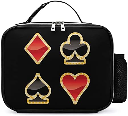 Simboluri de Poker de aur sac de prânz Leakproof Tote Box printuri drăguț cu mâner & amp; buzunar pentru femei bărbați munca Picnic Camping