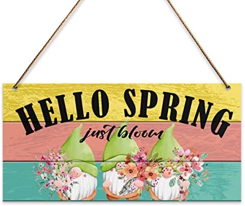 Gnomi de primăvară Semn de decor de perete, salut primăvara doar înflorește, decorațiuni de primăvară pentru dormitor pentru