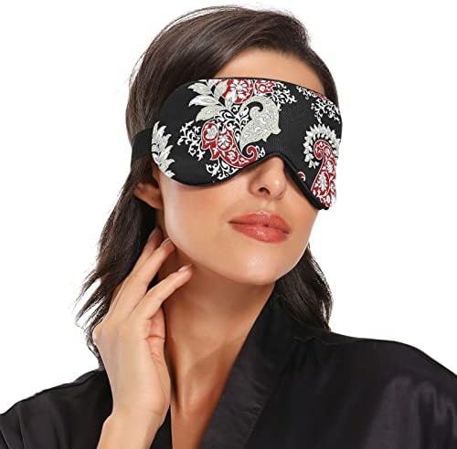 Paisley Flower Black Black Respirabil Sleeping Eyes Mask, Cocor Feeling Eye Sleep Cover pentru odihnă de vară, Blind conturat elastic pentru femei și bărbați călătoresc