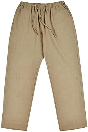 Hdzww lenjerie solidă cu buzunare pantaloni cu talie elastică pentru femei muncesc lungi vara pantaloni dreaptă picior respirabil