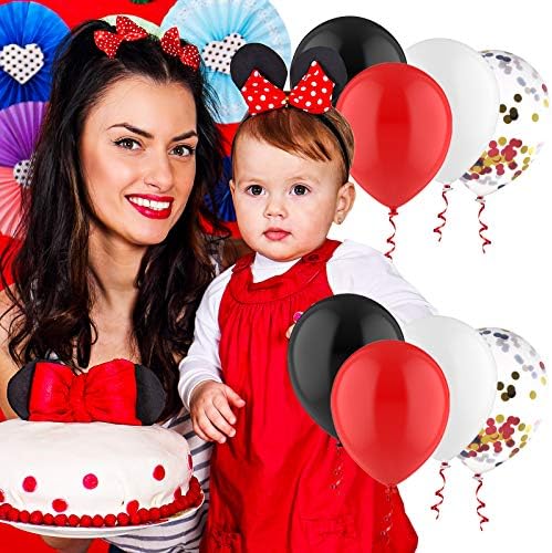 36 de bucăți Baloane de confetti roșii negre kit de baloane pentru duș pentru copii, inclusiv baloane albe roșii negre cu panglică de balon pentru petrecerea de naștere pentru copii pentru copii absolvire quinceanera decorare