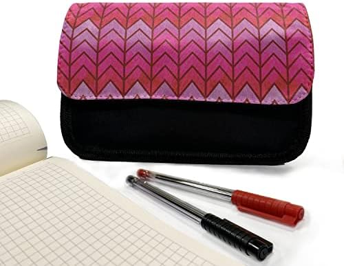 Carcasă de creion Chevron lunarabil, ornament vibrant geometric, pungă de creion cu stilou din țesătură cu fermoar dublu, 8,5 x 5,5, magenta roșie violet
