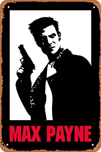 Clilsiatm Game Metal Tin Semn, poster Max Payne, semn de metal în stil vintage 8x12 inch