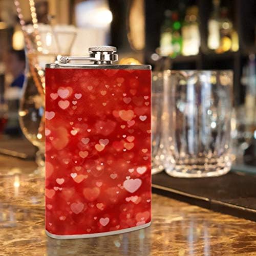 Hip Flask pentru lichior din oțel inoxidabil Leakproof cu pâlnie 7.7 oz capac din piele mare cadou idee Flask - Red Love Heart Lover ' s Day