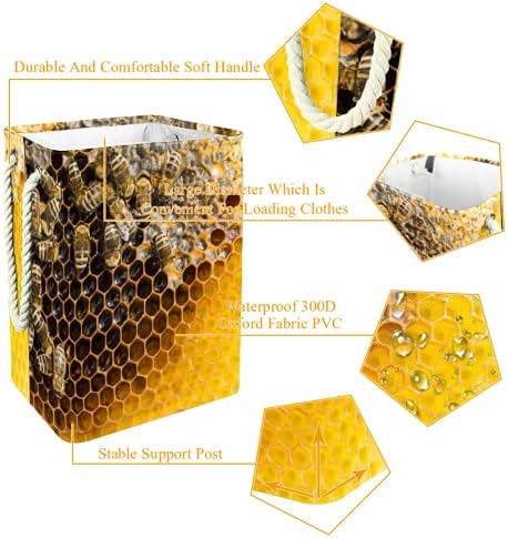Coșuri de rufe impermeabile Deyya fagure pliabil înalt robust, cu albine, cu imprimeu Galben, pentru copii adulți, băieți adolescenți,