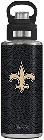 Tervis NFL New Orleans Saints piele neagră din piele triplă cu pereți cu pereți, flacon de 32oz cu gură largă