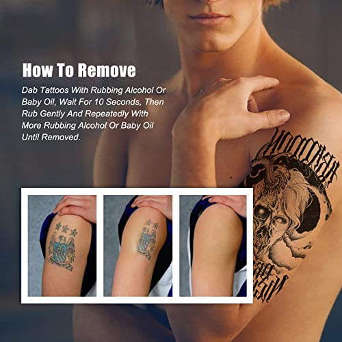 2 foi impermeabile pe jumătate de lungă durată Tatuaje temporare, realist Half Man Half Ghost Skull Moon Body Art Tatuaj autocolante,