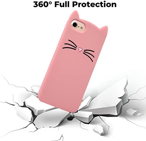 Husă Megantree iPhone SE 2022, husă drăguță iPhone SE 2020, Husă roz pentru urechi de pisică, husă iPhone 7, husă Kitty iPhone 8, husă Animal iPhone 6s, husă amuzantă iPhone 6, husă din silicon moale cu desene animate 3d