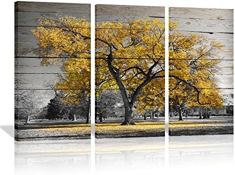 Grey Galben Fall Tree Canvas Artă de perete imprimeuri de 3 piese vintage Autumn Maple Arbore frunze Imagine Retro Nature pictură Modernă pentru casă Dolrav Living dormitor gata de agățat 16 x32 x3 panou